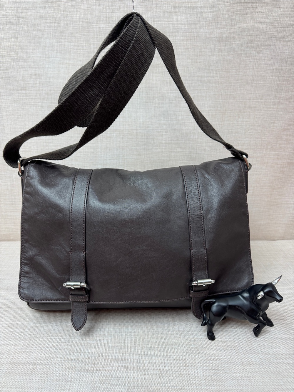 Cole Haan Dark Brown Leather Messenger Bag with Adjustable Strap